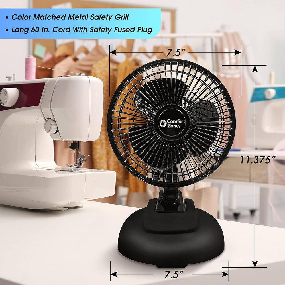 6 In. Black Combo Desk and Clip Fan with Adjustable Tilt