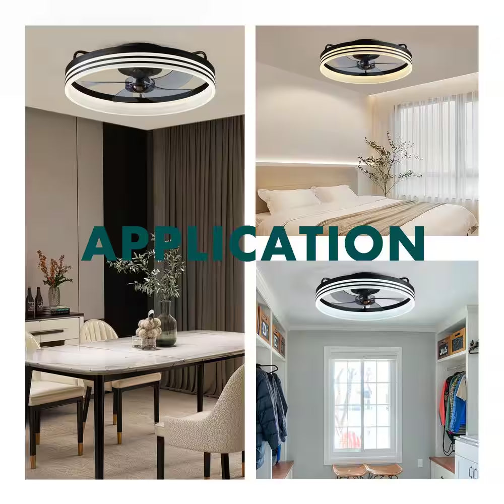 20 In. Indoor Intergrated LED Indoor Black Ceiling Fans with Lights Modern Low Profile Ceiling Fan for Living Room
