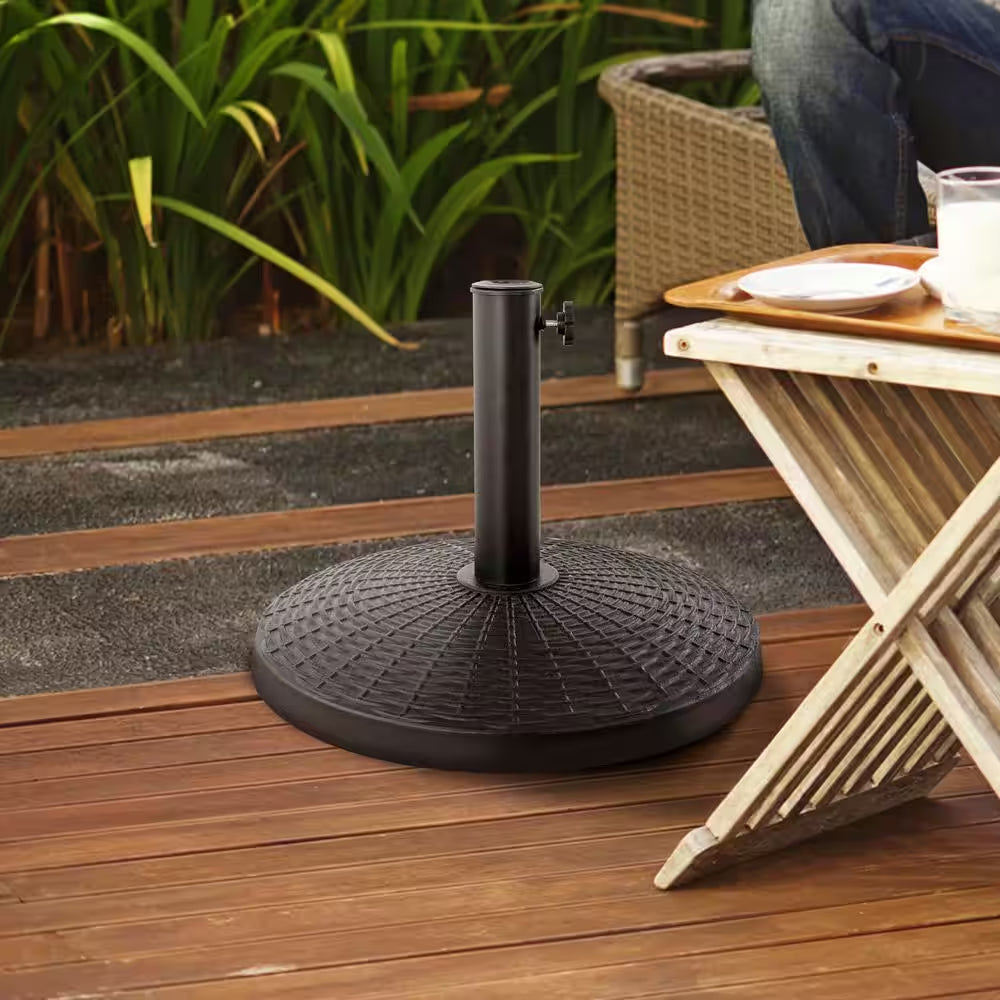 Black Resin and Concrete Outdoor 22 Lb. 18 In. round Patio Umbrella Base, for 1.5 In. Umbrella Poles