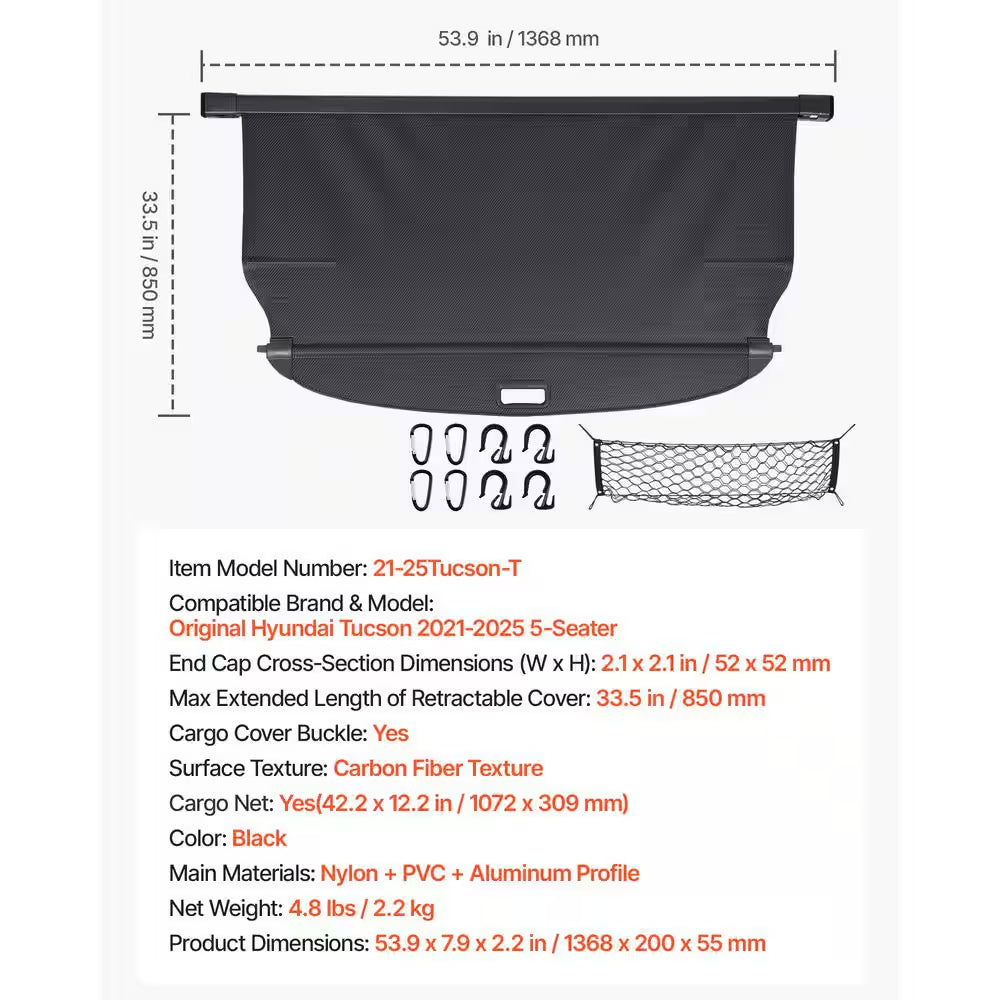Retractable Cargo Cover, Upgraded Carbon Fiber Texture Trunk Cover, Anti-Peeping Luggage Privacy Shield