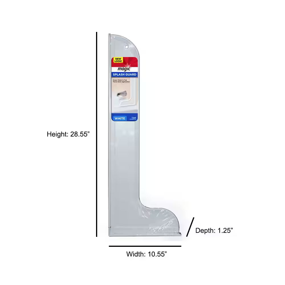 10.5 in X 28.55 in Large Adhesive Plastic Wall Splash Guard for Showers and Tubs