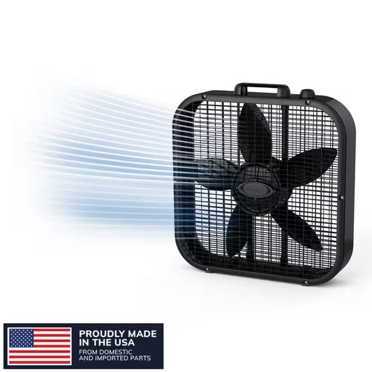 Decor Colors 20 In. 3 Speed Box Fan for Home in Black with save Smart Technology, 1800 CFM and Carry Handle