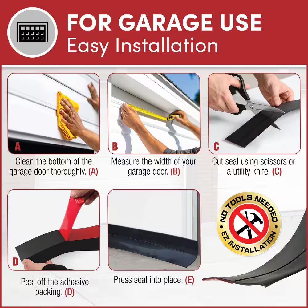 3 1/8 In. X 20 Ft. Self-Stick Garage Door Sweep Black