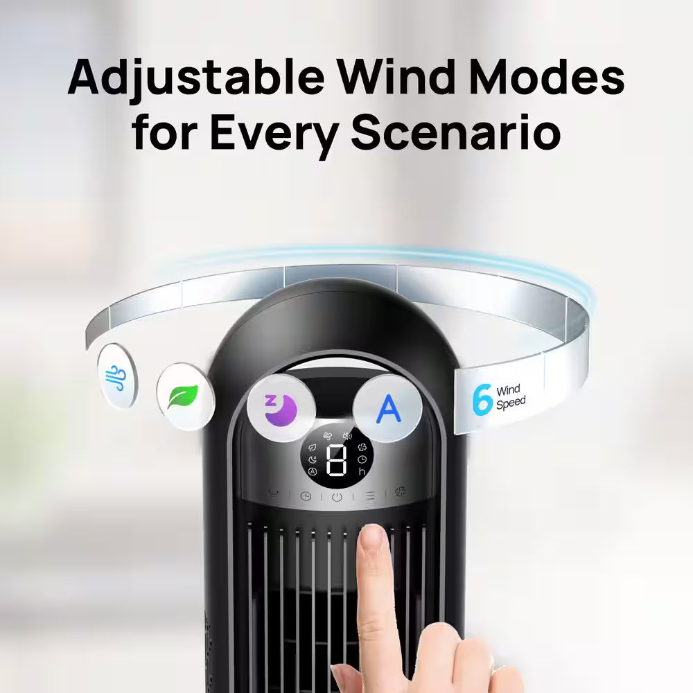36 In. 6-Speed Tower Fan, 25 DB Quiet Portable Fan, DC Motor, 90° Oscillating with Remote, 8 Hour Timer in Black