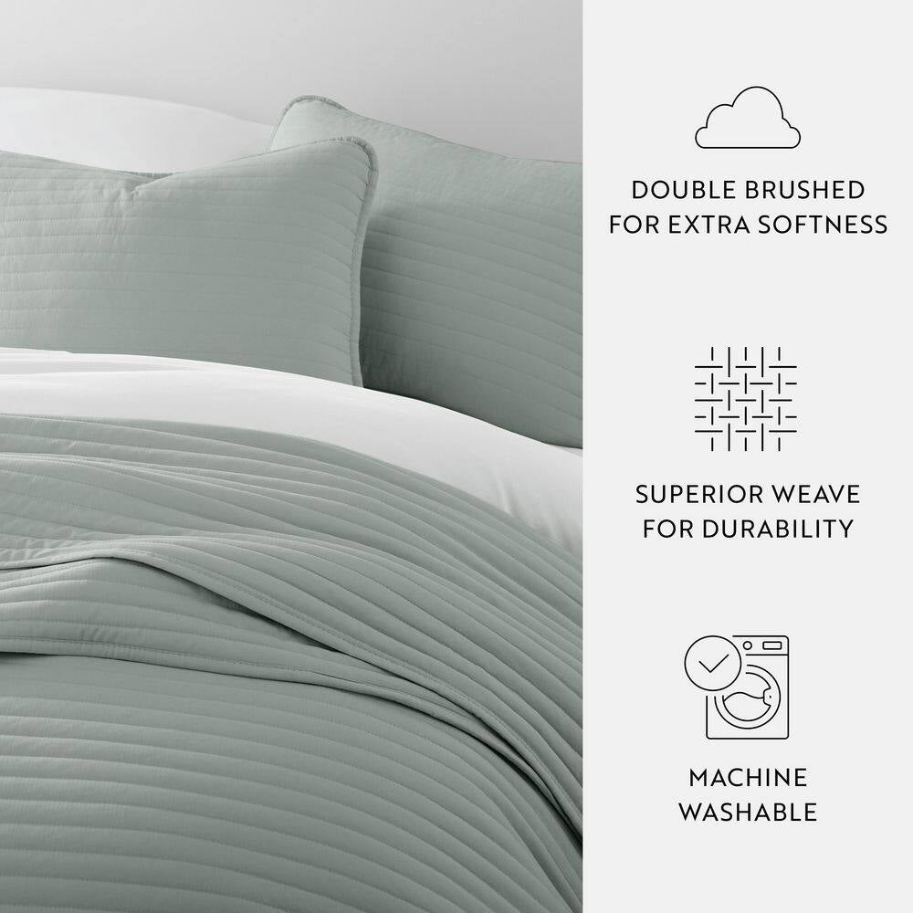 All Season 3-Pcs Eucalyptus Microfiber Twin/Twin XL Stripe Stitch Quilt Set with Shams