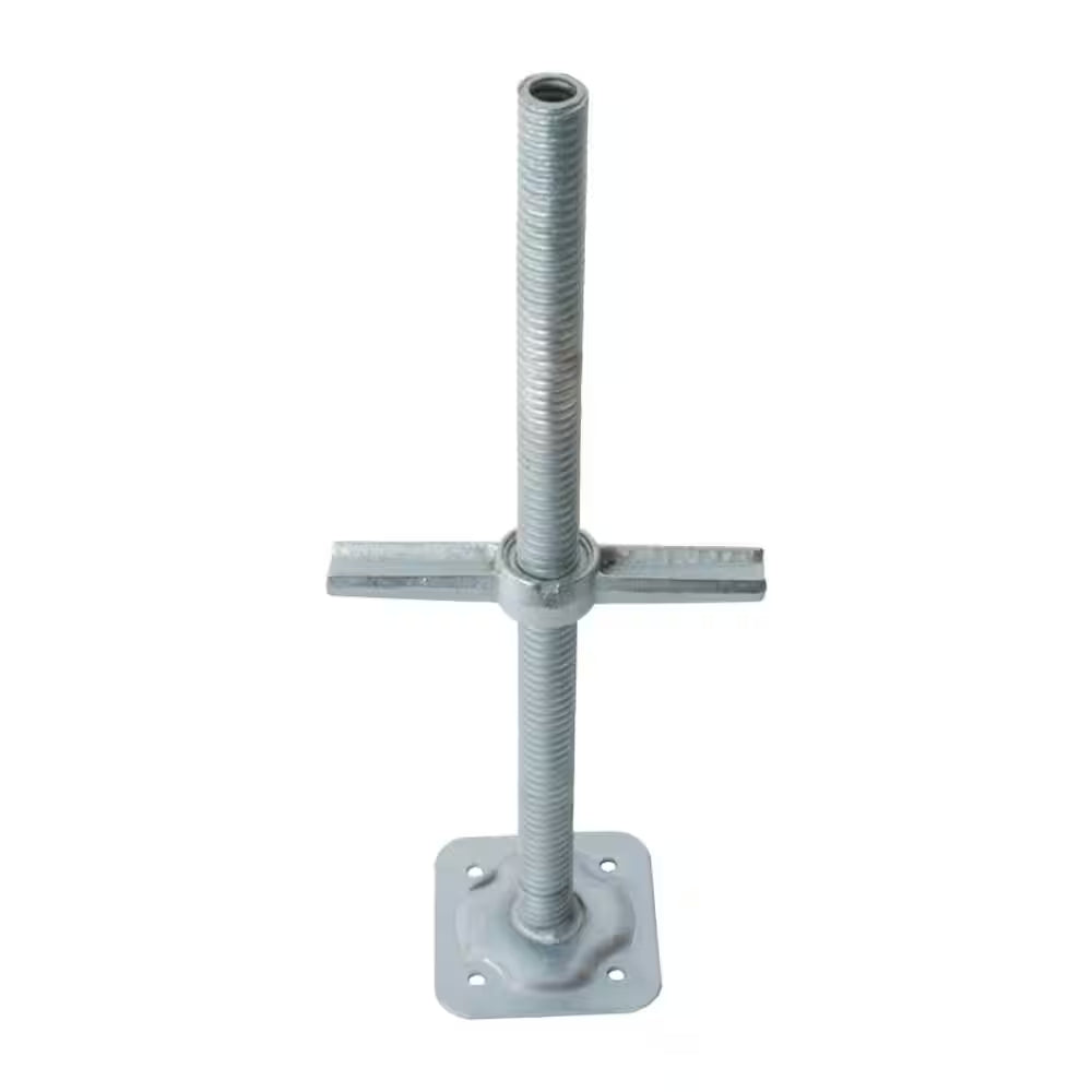 24-Inch Galvanized Steel Adjustable Leveling Jacks with Heavy-Duty Base Plate and Wing Nut Screw for Scaffolding Frames