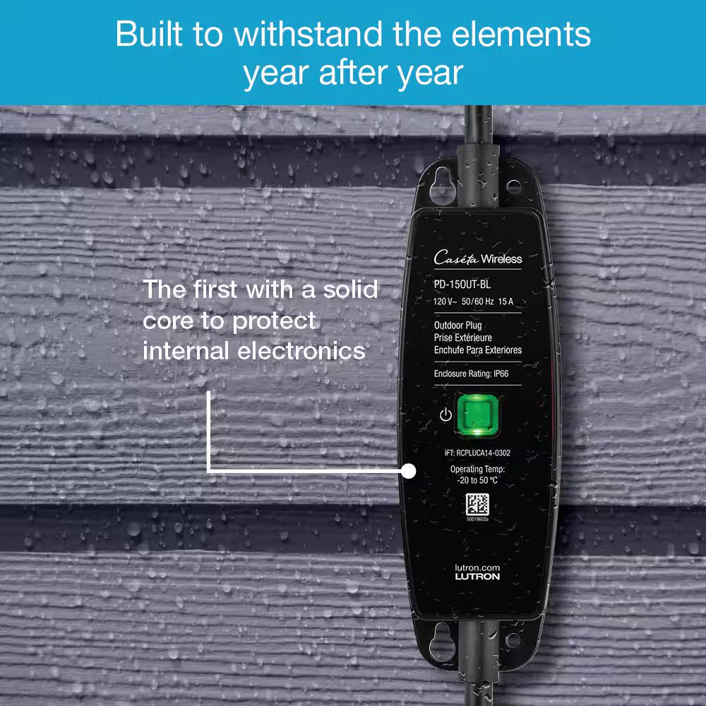 Caseta Weatherproof+ Outdoor Smart Plug with Pico Remote for Landscape/String Lights, 15A On/Off, Black (P-PKG1OUT-BL-R)