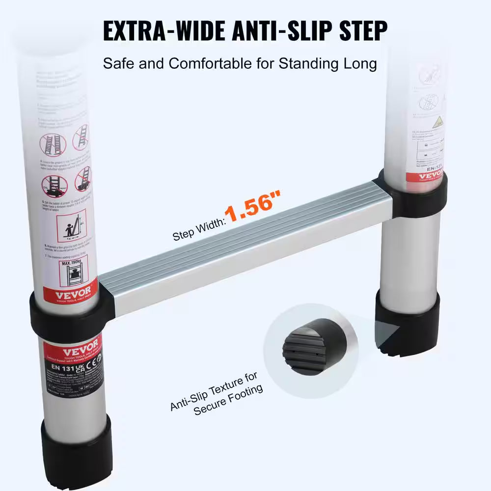 Telescoping Ladder, 8.5 Ft. Aluminum Lightweight Extension Ladder, 1-Button Retraction Collapsible Ladder