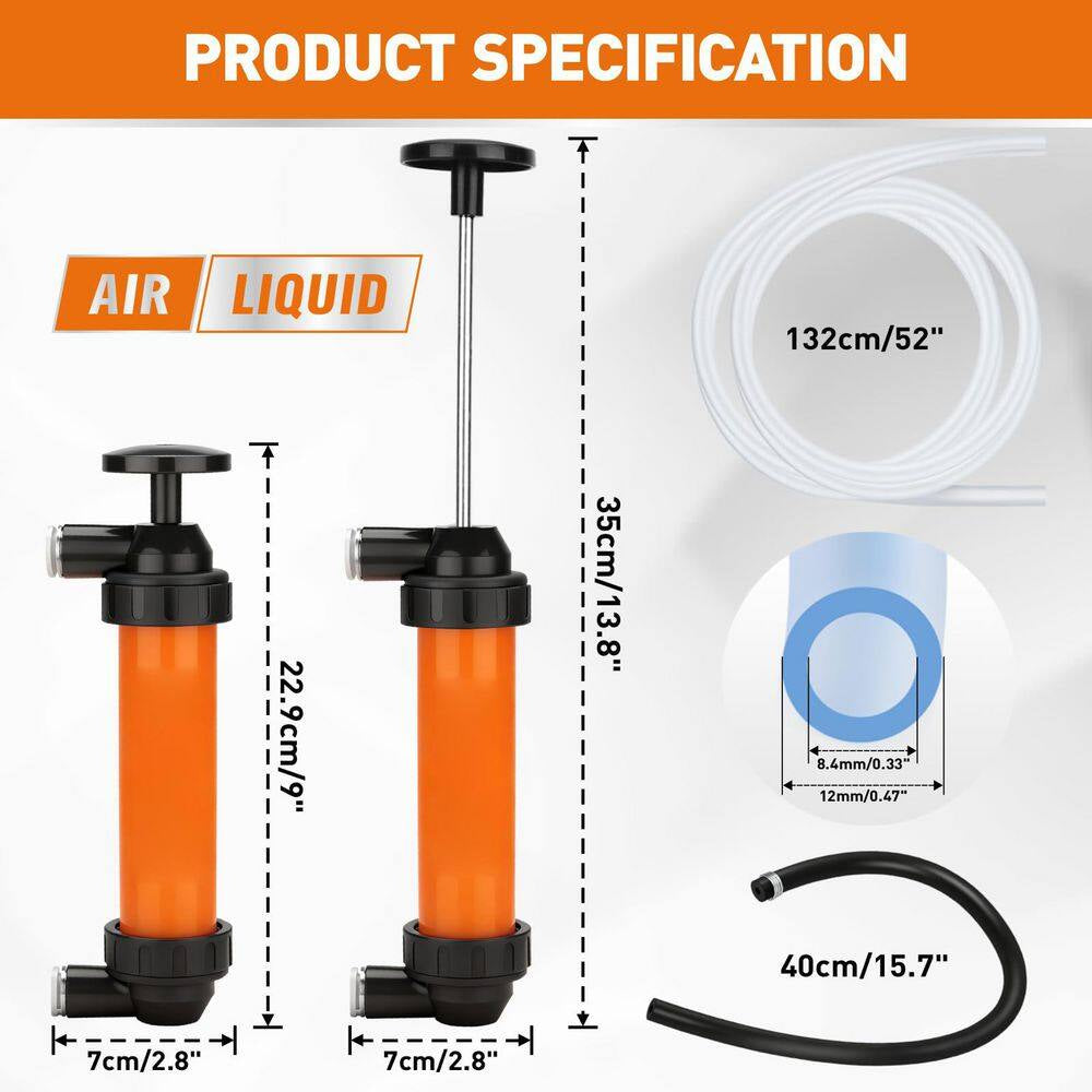 Manual Plastic Siphon Transfer Pump Kit with Hoses Air Pressure Hose for Gas Oil Water Portable Fluid Drainage