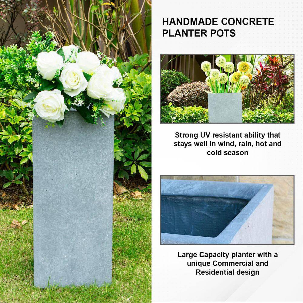 20 In. Tall Slate Gray Lightweight Concrete Rectangle Modern Outdoor Planter