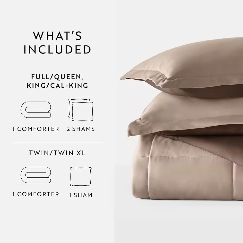 Taupe and Chocolate Microfiber down Alternative Full / Queen Reversible Comforter Set
