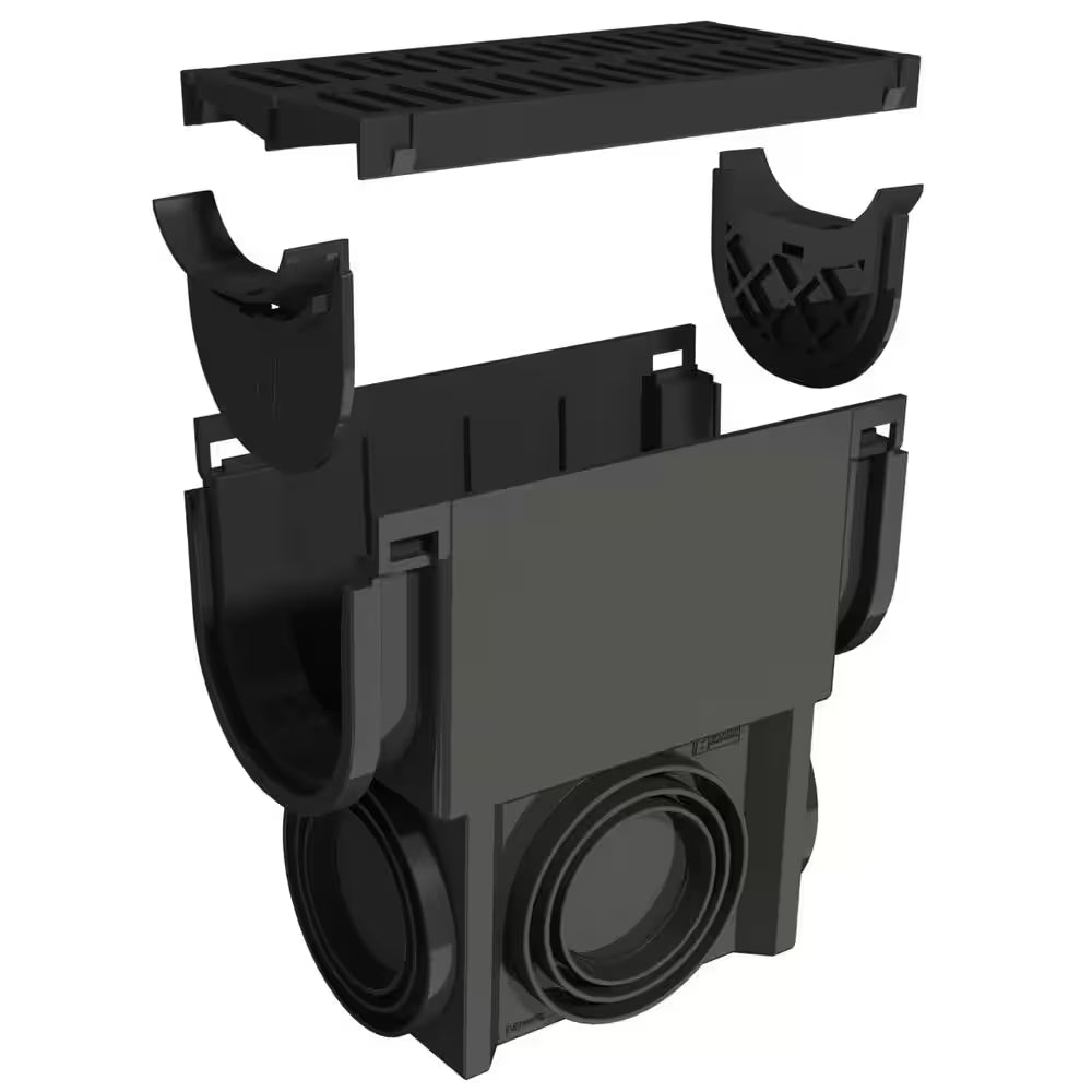 Compact Series Black Slim Drainage Pit and Catch Basin for 3.2 In. Modular Trench and Channel Drain Systems