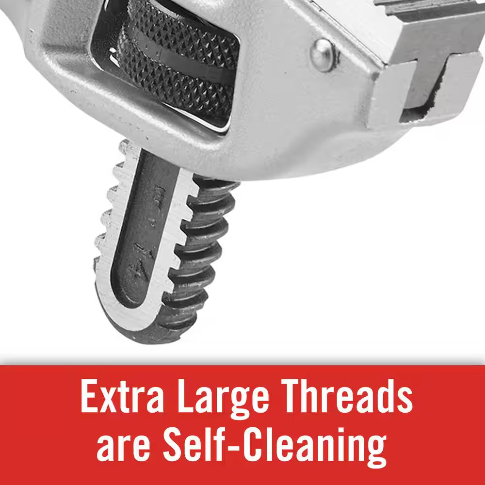 14 In. Aluminum Offset Pipe Wrench with Narrow Hook Jaw Parallel to Handle for Tight Spaces & Overhead Applications