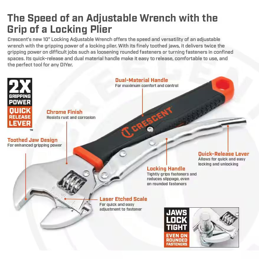 10 In. Locking Adjustable Wrench