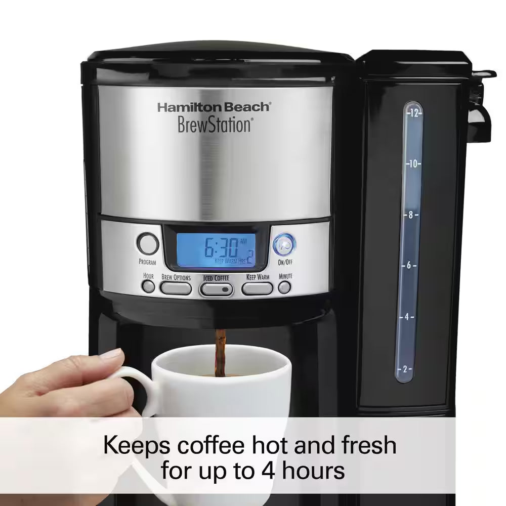 Brewstation 12- Cup Programmable Black Drip Coffee Maker with Removable Water Reservoir