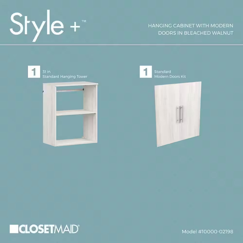 Style+ 14.59 In. D X 25.12 In. W X 31.28 In. H Bleached Walnut Laundry Room Floating Cabinet Kit with Modern Doors