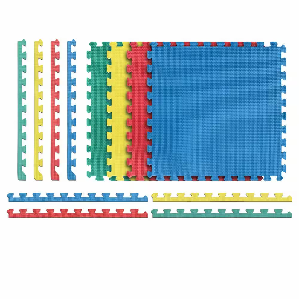 Multi-Purpose 24 In. X 24 In. Interlocking Multi-Color Foam Flooring Recyclamat (4-Pieces)