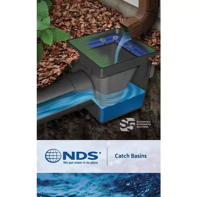 12 In. Plastic Square Drainage Catch Basin, 2 Opening Kit with Metal Grate