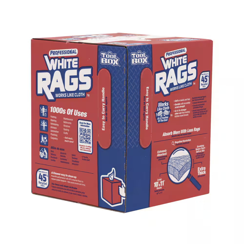 Professional White Rags (200 Sheets; 10 In. W X 11 In. L Sheet Size; Disposable Painter'S Rags - Natural Fibers)