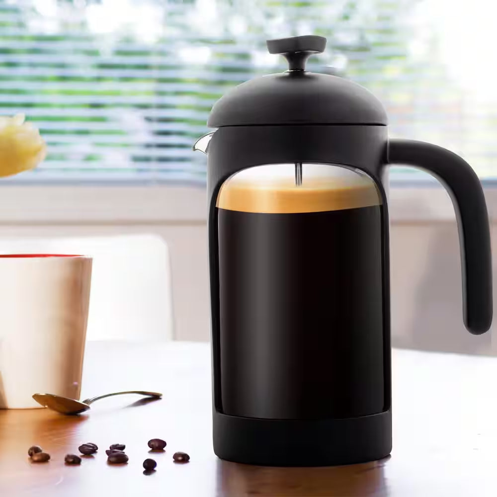 4-Cup Black French Press Coffee Maker with Heat Resistant Borosilicate Glass