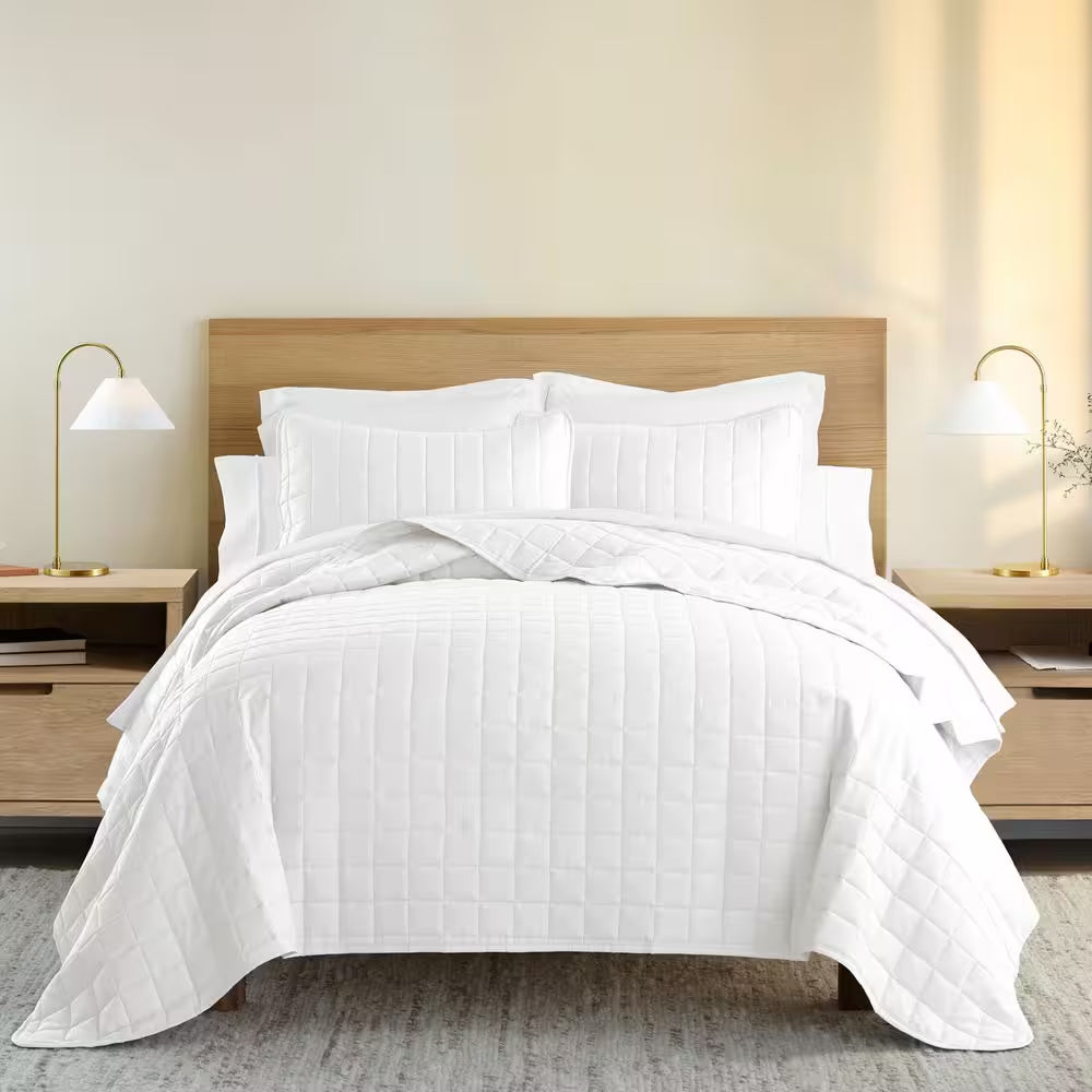 Square White Queen Performance Quilted Coverlet Set