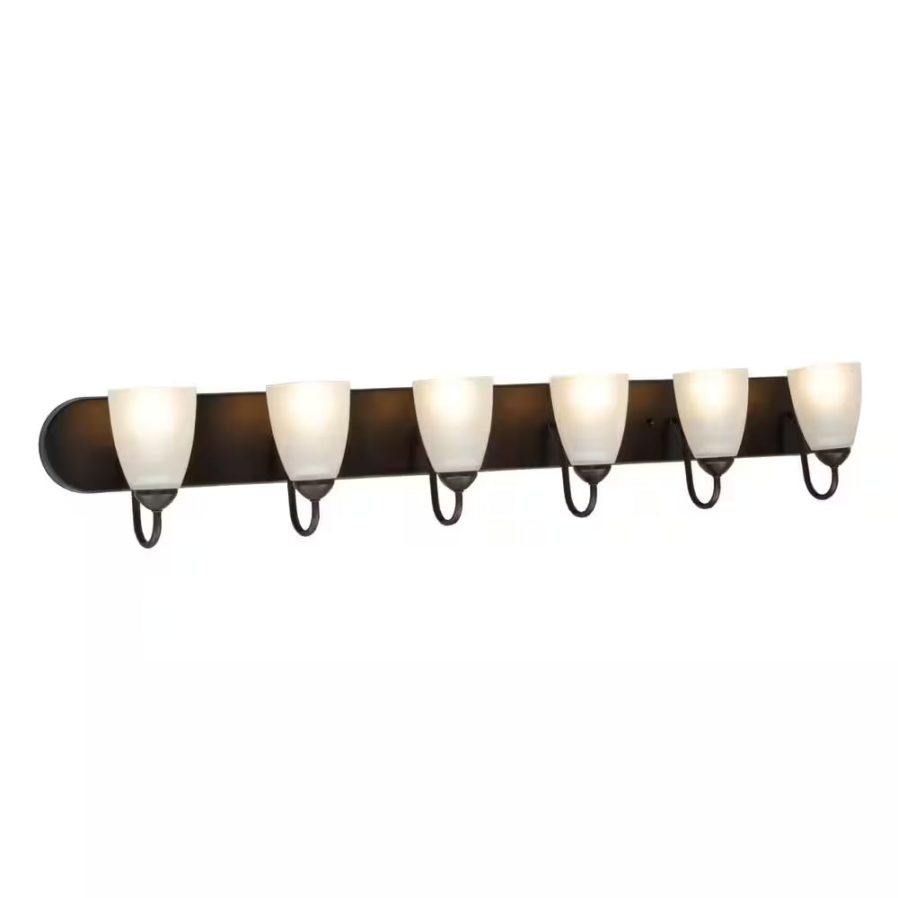 Gather Collection 48 In. 6-Light Antique Bronze Etched Glass Traditional Bathroom Vanity Light