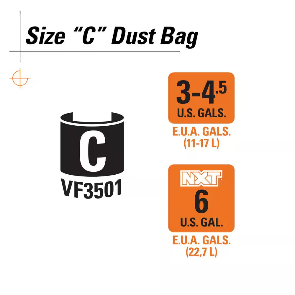 Genuine VF3501 Wet Dry Vac Dry Pick-Up Only Dust Bags for 3-4.5 Gallon and HD0600  Shop Vacuums, Size C (2-Pack)