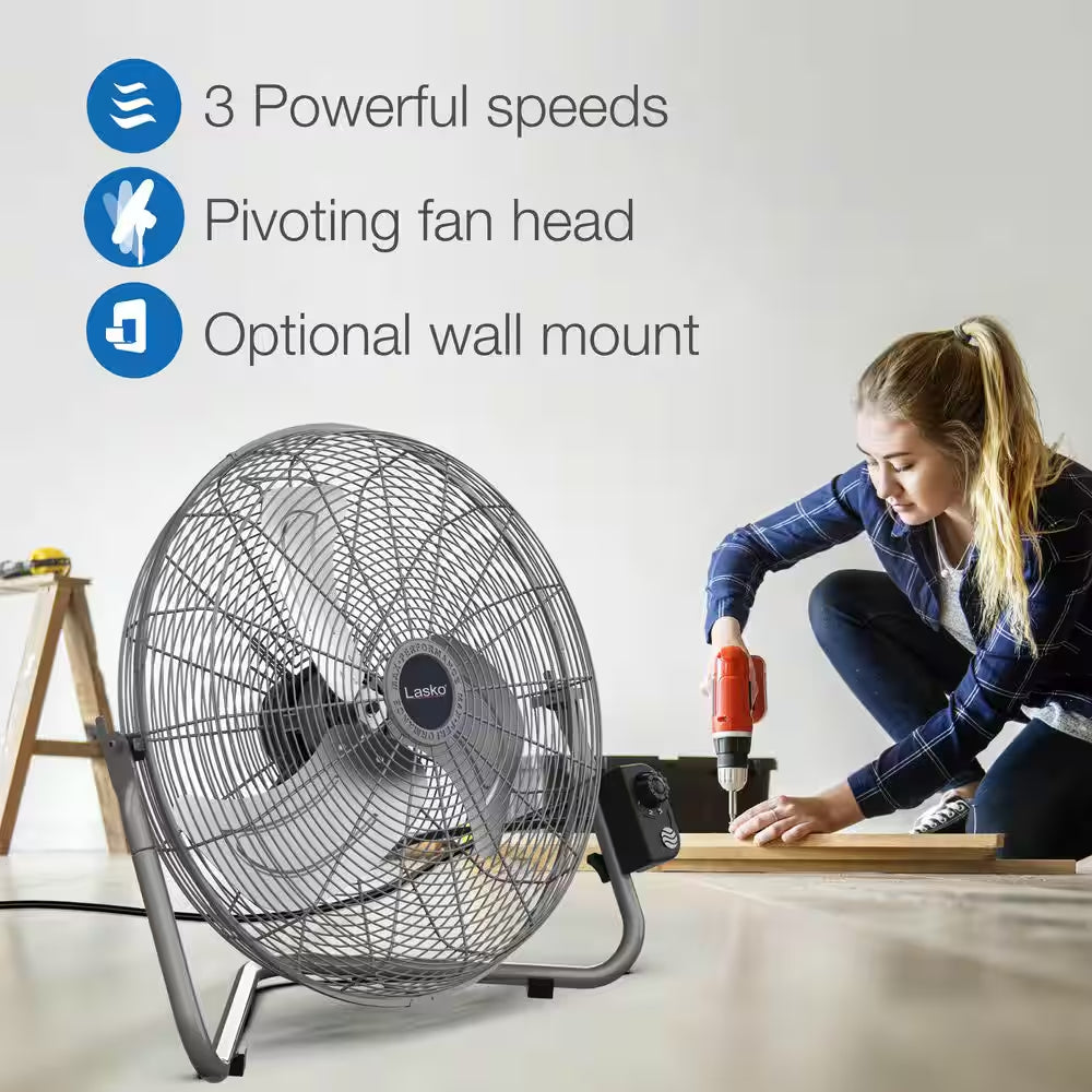 High Velocity 20 In. 3 Speed Metallic Floor Fan with Quickmount Wall-Mounting System