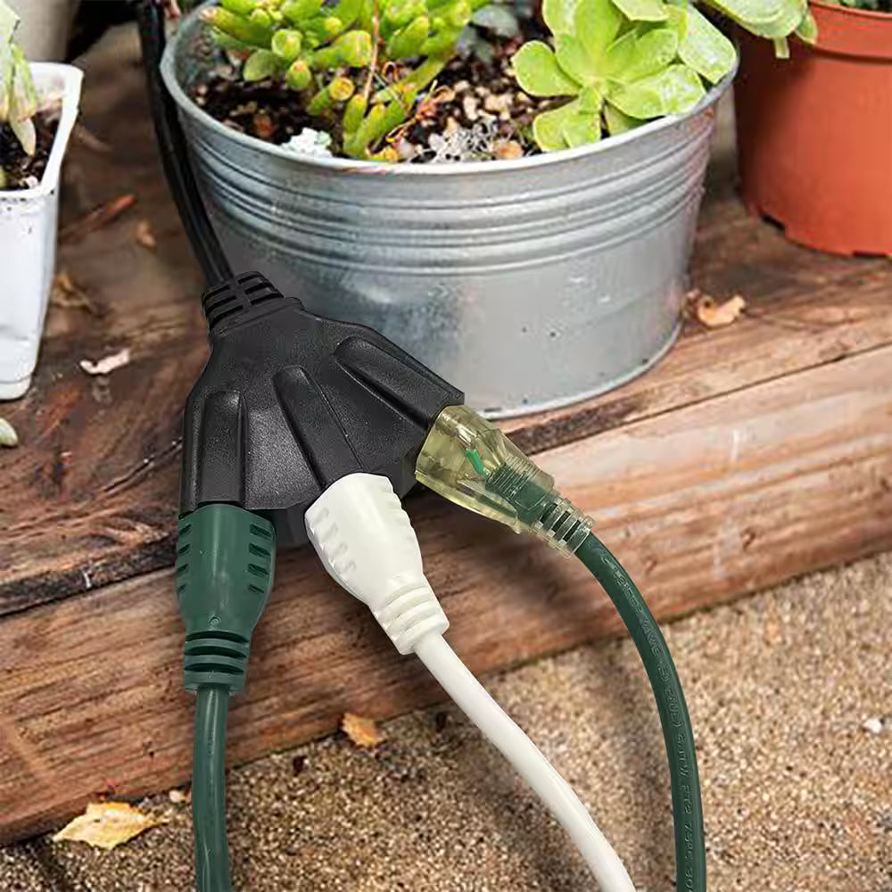 2 Ft. 14/3 Medium Duty Indoor/Outdoor Adaptor Cord with Multiple Outlet Triple Tap End, Black