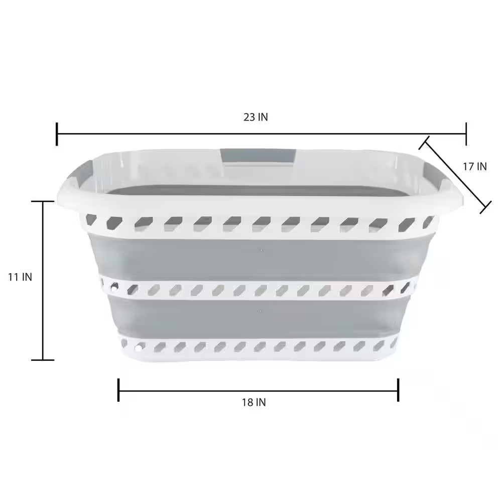Collapsible Laundry Basket in White/Grey