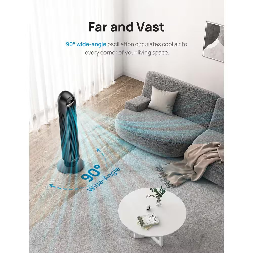 36 In. Tower Fan with Remote, 4 Speed, Quiet Portable Fan for Bedroom, 90° Oscillating, 8-Hour Timer in Black