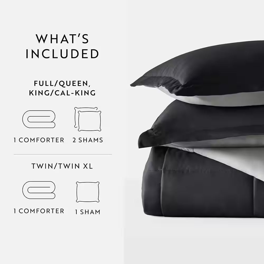 Black and Fog Microfiber down Alternative Full/Queen Reversible Comforter Set