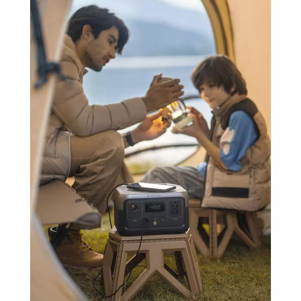 300-Watt Output/600-Watt Peak Push-Button Start Battery Generator RIVER 2 LFP Battery Fast Charging for Outdoor, Camping