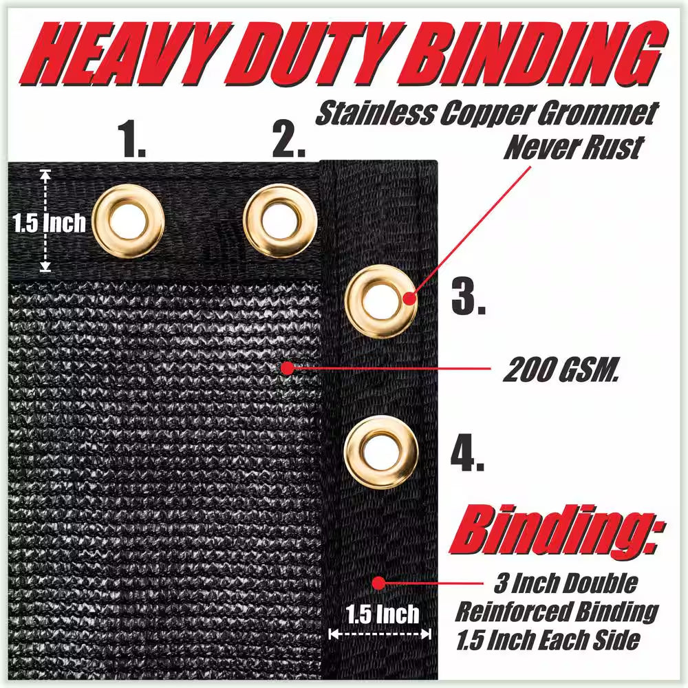 4 Ft. X 10 Ft. Black Privacy Fence Screen Mesh Fabric Cover Windscreen with Reinforced Grommets for Garden Fence