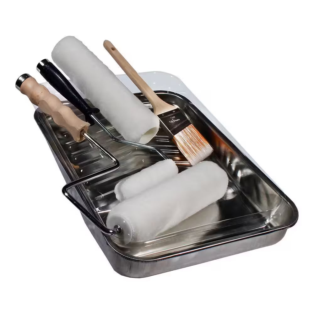 8-Piece Metal Tray/Shed Resistant White Woven Paint Applicator Kit