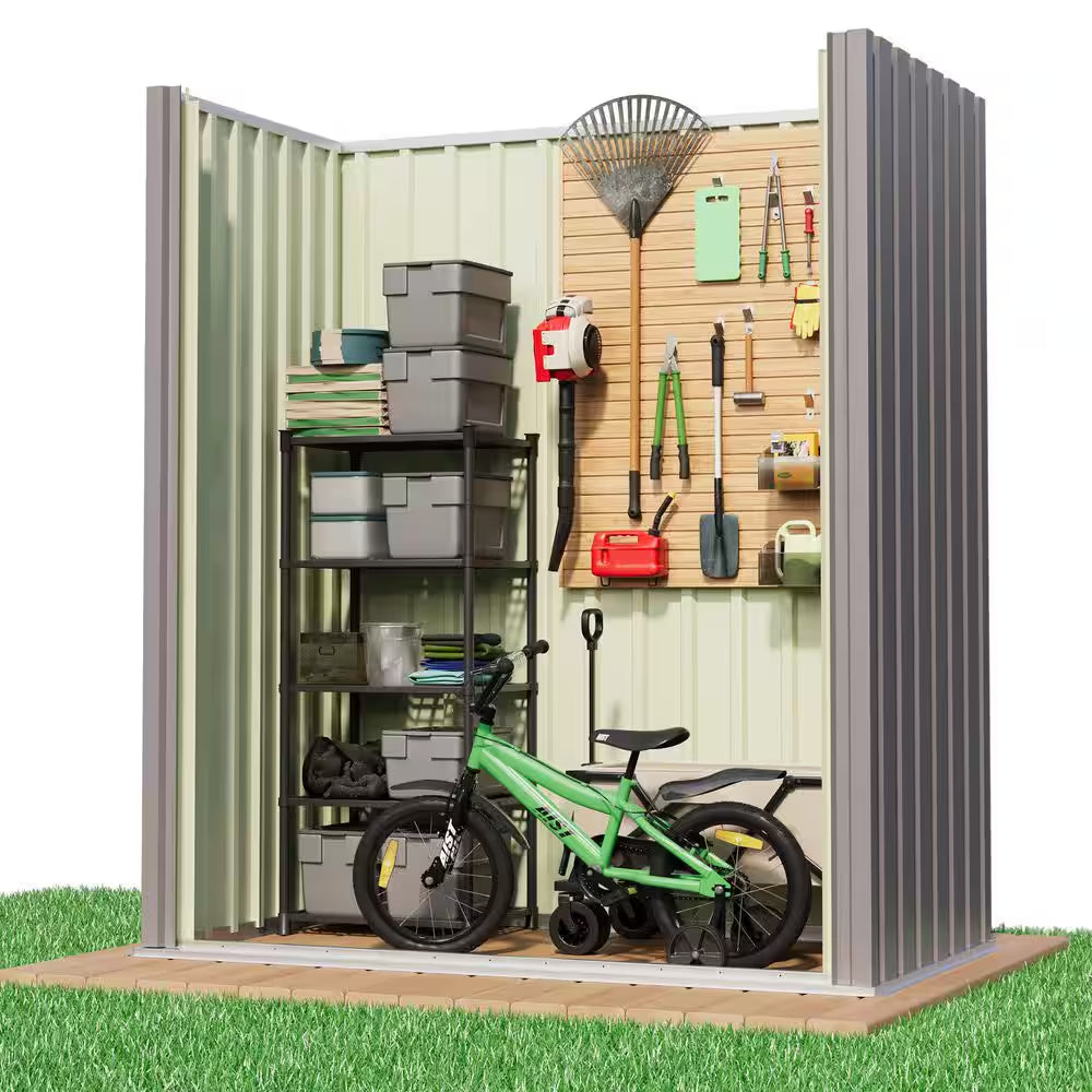 5 Ft. W X 3 Ft. D Outdoor Storage Gray Metal Shed with Sloping Roof and Lockable Door (16 Sq. Ft.)