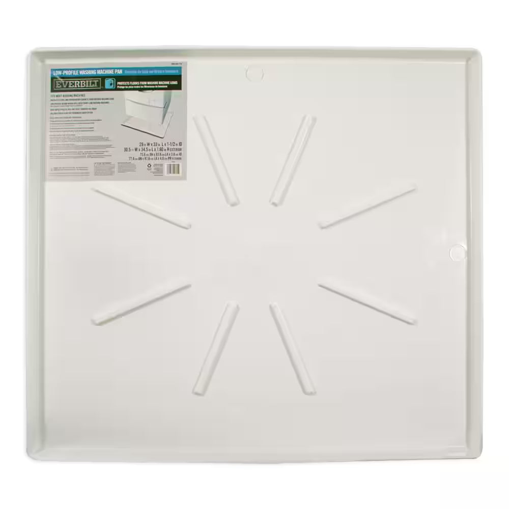29 In. X 33 In. Low Profile Washing Machine Drain Pan in White