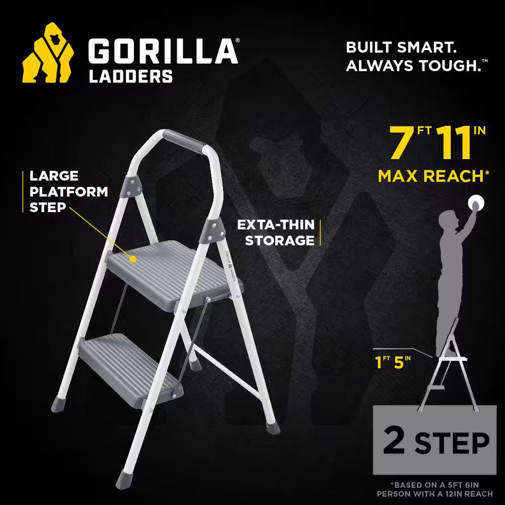 2-Step Compact Steel Step Stool, 225 Lbs. Load Capacity Type II Duty Rating (8Ft. Reach Height)