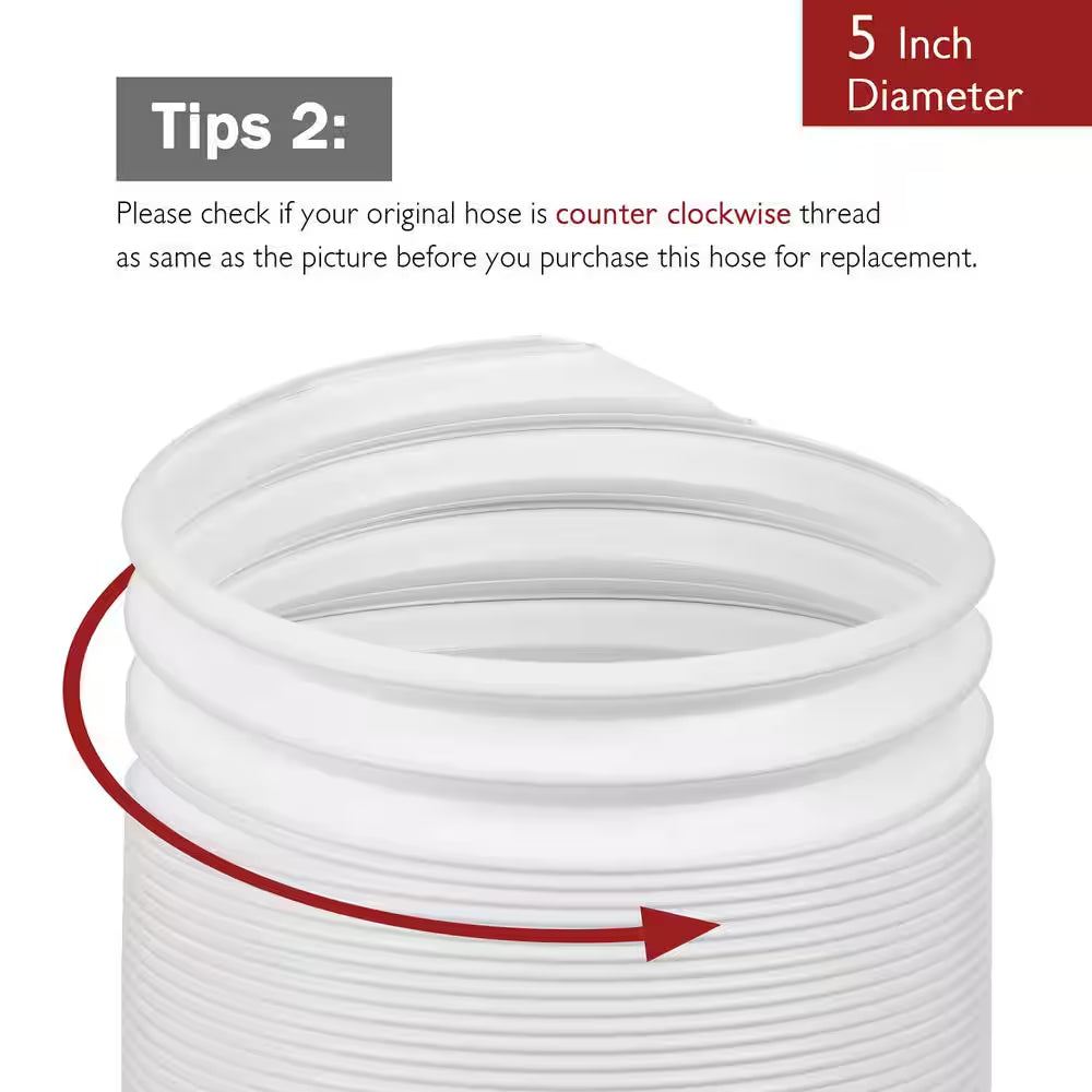 5 In. X 6.5 Ft. Non-Insulated Flexible Exhaust Hose for Portable Air Conditioner, Counter-Clockwise