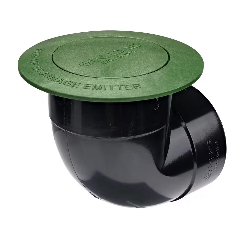 Pop-Up Drainage Emitter with Elbow for 4 In. Drain Pipes, Green Plastic
