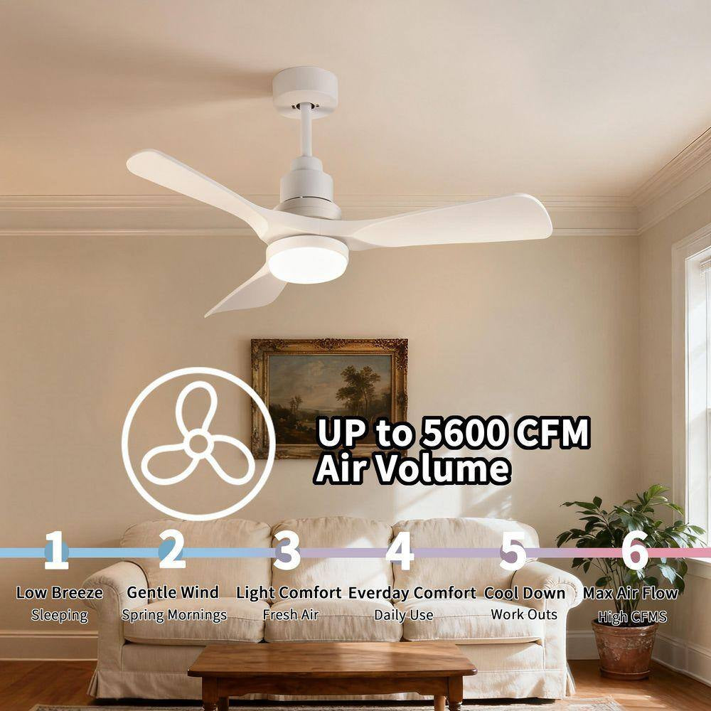 42 In. Smart White 6-Speed White Blades Downrod Mount Standard Ceiling Fan with Dimmable LED Light Included Remote