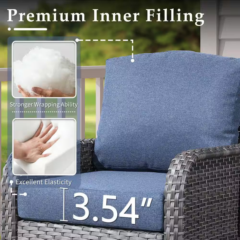Denali Gray 4-Piece 4-Seat Wicker Modern Outdoor Patio Conversation Sofa Seating Set with Denim Blue Cushions
