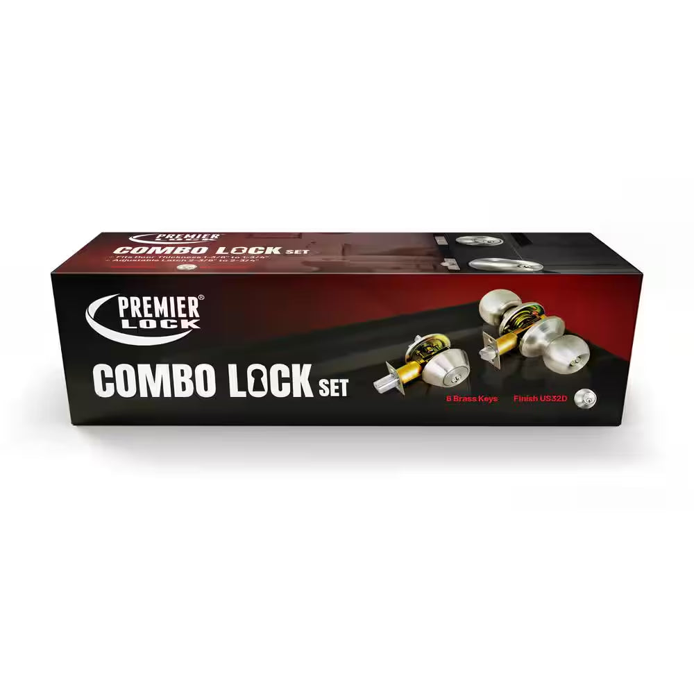 Stainless Steel Entry Door Knob Combo Lock Set with Deadbolt and 6 Keys