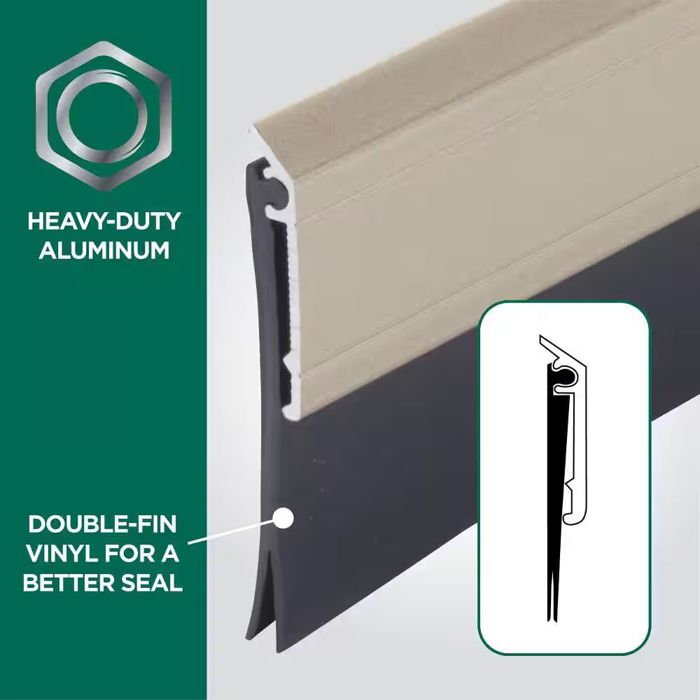 36 In. Satin Nickel Aluminum and Vinyl Heavy-Duty Screw-On Door Sweep