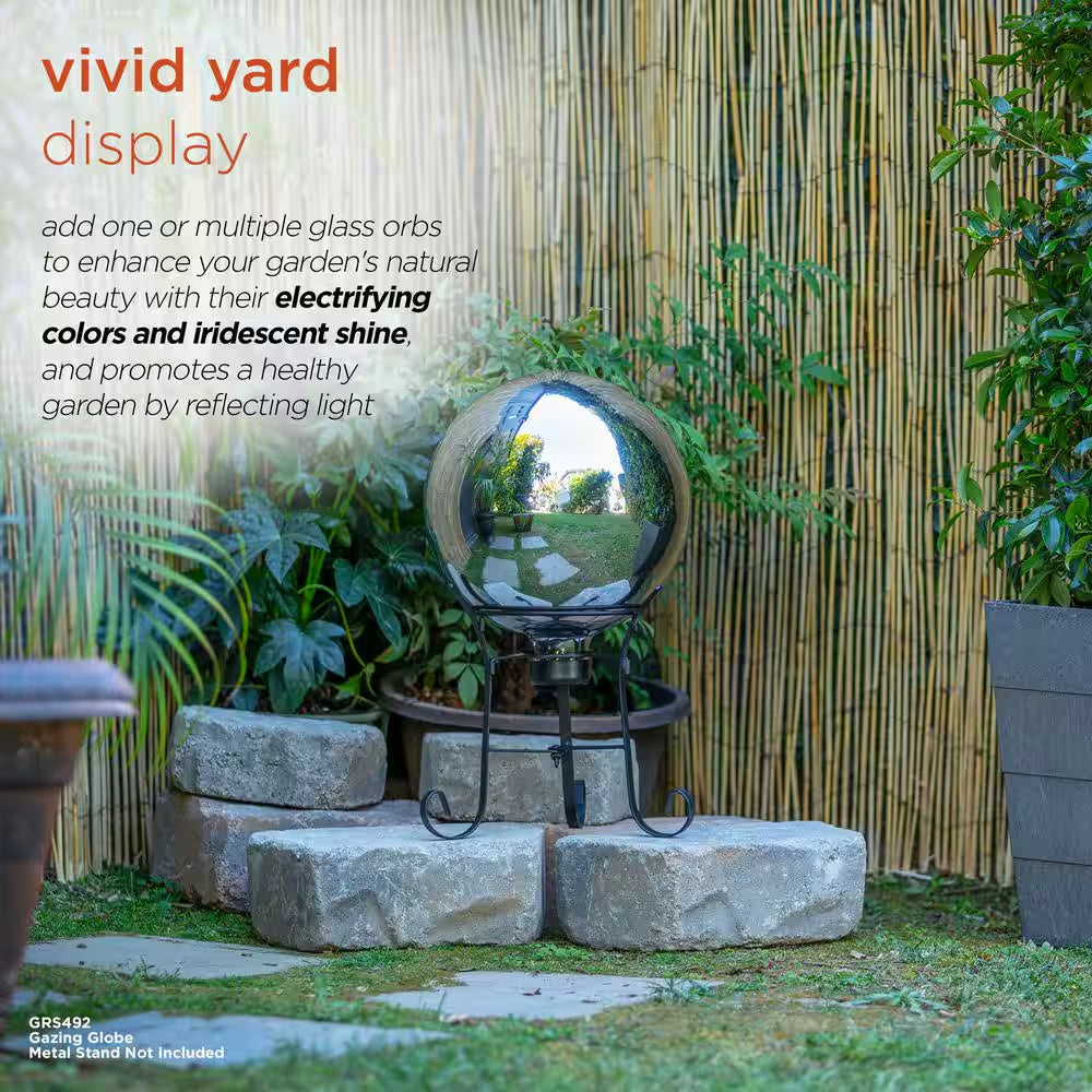 10 In. Diameter Indoor/Outdoor Glass Yard Decoration, Gazing Ball Green Silver