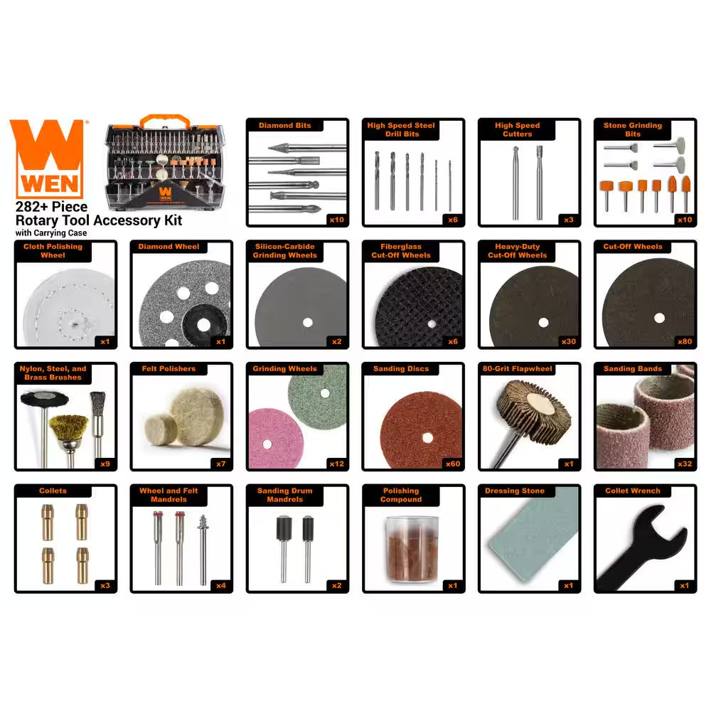 Assorted Rotary Tool Accessory Kit with Carrying Case (282-Piece)