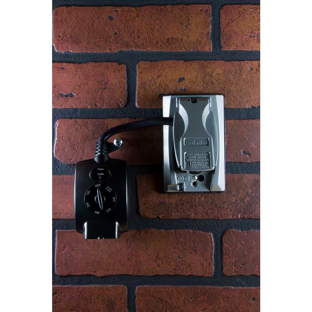 15 Amp 24-Hour Outdoor Plug-In Mechanical Dusk to Dawn Countdown Timer with Grounded Outlet, Black