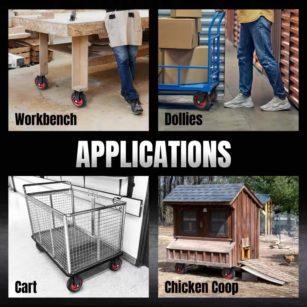 8 In. Swivel Plate Caster Wheels, Heavy-Duty Industrial Plate Casters with Rubber Knobby Tread