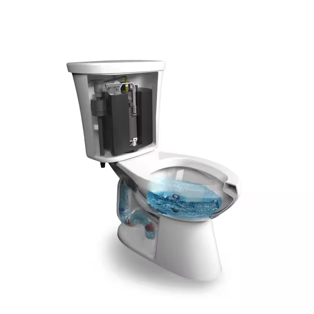 Power Flush 12 In. Rough in 2-Piece 1.28 GPF Single Flush Elongated Toilet in White, Seat Included