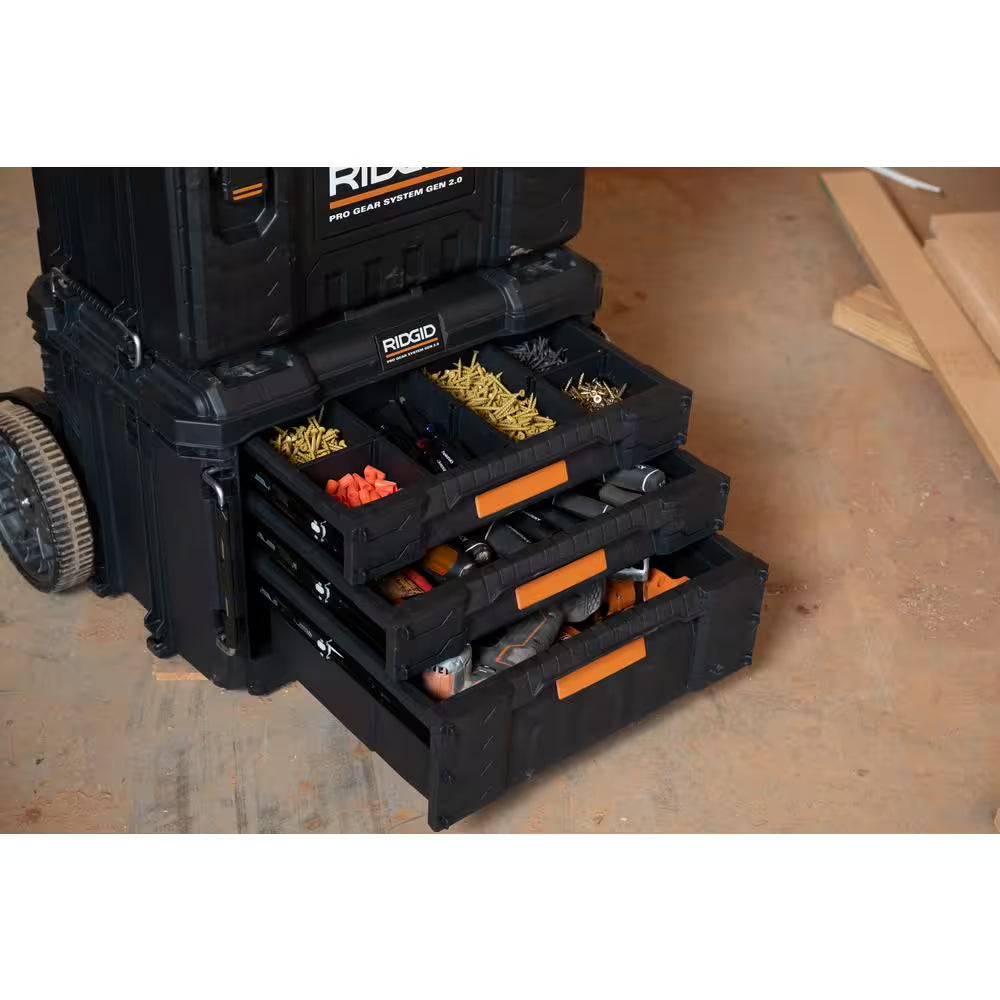Pro Gear System Gen 2.0 14.6 In. W Black Resin XL 3 Drawer Durable Hand Tool Box with Dividers for Internal Organization